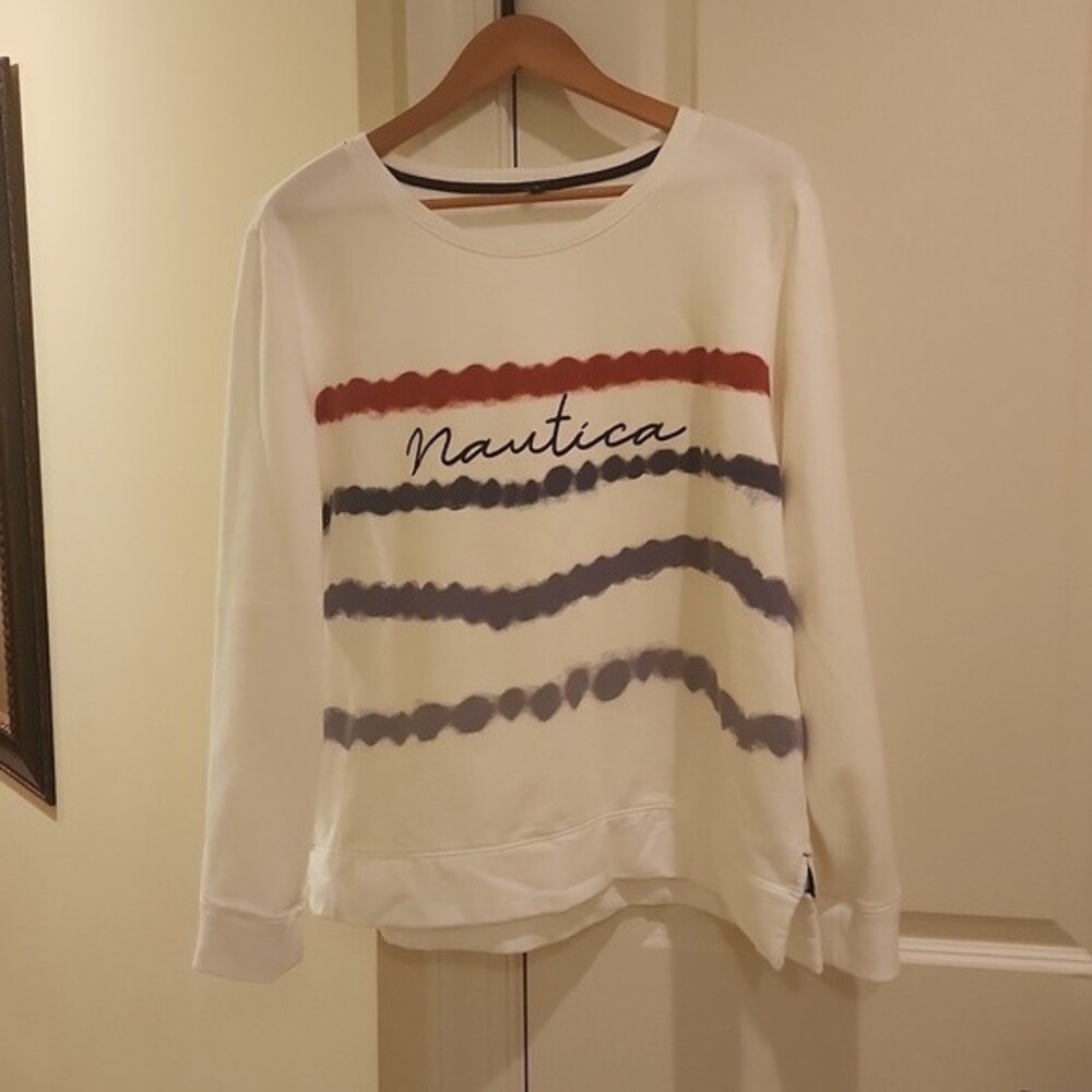 Nautica Women's "Americana" Watercolor Striped Red/Blue/White Pullover Size 2XL